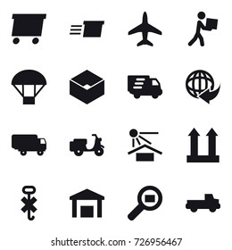 16 vector icon set : delivery, plane, courier, parachute, box, pickup