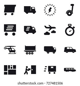 16 vector icon set : delivery, truck, lightning, journey, stopwatch