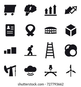 16 vector icon set : delivery, graph up, up down arrow, airport building, 3d, tourist, stairs, windmill