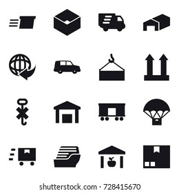 16 vector icon set : delivery, box, warehouse, cruise ship, package