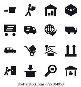 16 vector icon set : delivery, courier, warehouse, box