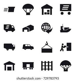 16 vector icon set : delivery, parachute, warehouse
