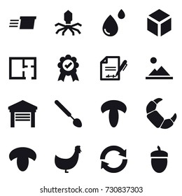 16 vector icon set : delivery, virus, 3d, plan, landscape, garage, big spoon, mushroom, chicken, reload, acorn