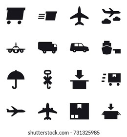 16 vector icon set : delivery, plane, journey, airplane, package