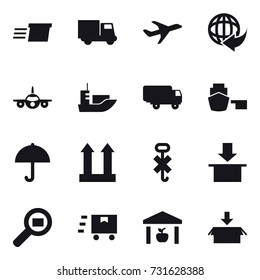 16 vector icon set : delivery, truck, warehouse, package