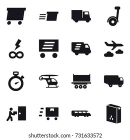 16 vector icon set : delivery, truck, segway, infinity power, journey, stopwatch