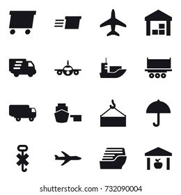 16 vector icon set : delivery, plane, warehouse, cruise ship