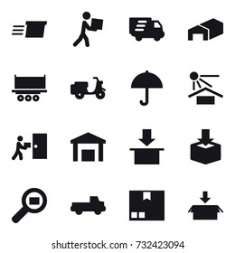 16 vector icon set : delivery, courier, warehouse, pickup, package