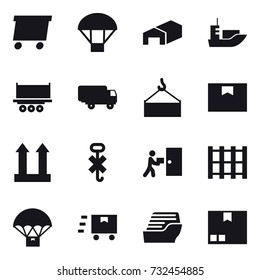 16 vector icon set : delivery, parachute, warehouse, cruise ship, package