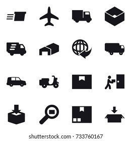 16 vector icon set : delivery, plane, truck, box, warehouse, package
