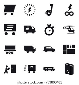 16 vector icon set : delivery, lightning, segway, infinity power, stopwatch