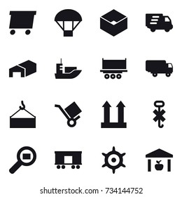 16 vector icon set : delivery, parachute, box, warehouse, handwheel