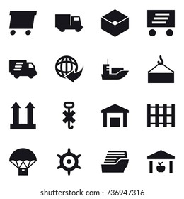 16 vector icon set : delivery, truck, box, handwheel, cruise ship, warehouse