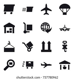 16 vector icon set : delivery, plane, parachute, warehouse, cargo stroller