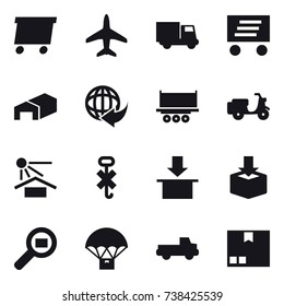 16 vector icon set : delivery, plane, truck, warehouse, pickup, package