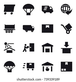16 vector icon set : delivery, parachute, warehouse, package