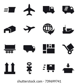 16 vector icon set : delivery, plane, truck, warehouse, package
