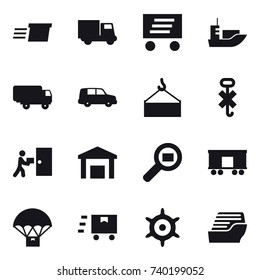 16 vector icon set : delivery, truck, handwheel, cruise ship