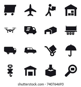 16 vector icon set : delivery, plane, courier, warehouse, drone