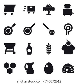 16 vector icon set : delivery, restaurant, toaster, pan, skimmer, honeycombs, jug, egg, cheese