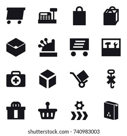 16 vector icon set : delivery, cashbox, shopping bag, box, tools, 3d