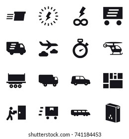 16 vector icon set : delivery, lightning, infinity power, journey, stopwatch