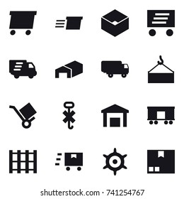 16 vector icon set : delivery, box, warehouse, handwheel, package