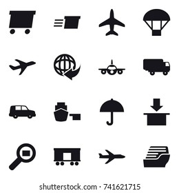 16 vector icon set : delivery, plane, parachute, cruise ship