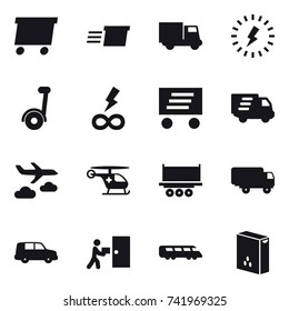 16 vector icon set : delivery, truck, lightning, segway, infinity power, journey