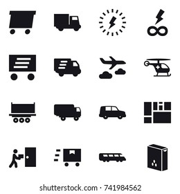 16 vector icon set : delivery, truck, lightning, infinity power, journey