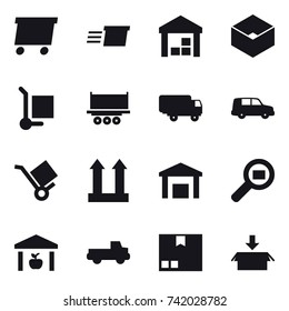 16 vector icon set : delivery, warehouse, box, cargo stoller, pickup, package