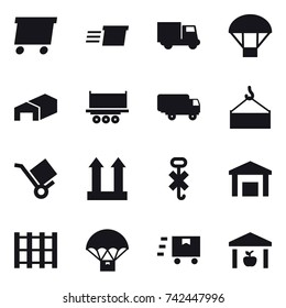 16 vector icon set : delivery, truck, parachute, warehouse