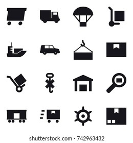 16 vector icon set : delivery, truck, parachute, cargo stoller, handwheel, package