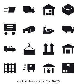 16 vector icon set : delivery, truck, warehouse, box, package