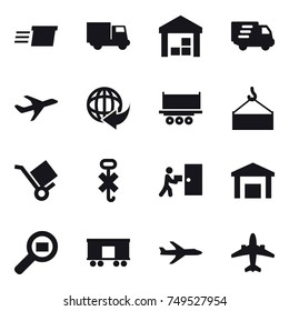 16 vector icon set : delivery, truck, warehouse, plane, airplane