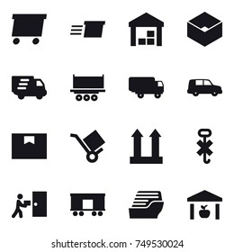 16 vector icon set : delivery, warehouse, box, cruise ship