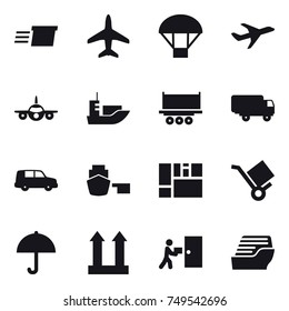 16 vector icon set : delivery, plane, parachute, cruise ship