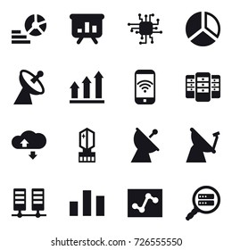 16 vector icon set : diagram, presentation, chip, satellite antenna, graph up, phone wireless, server, cloude service, crystall  memory