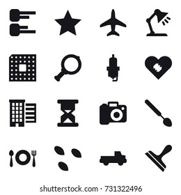 16 vector icon set : diagram, star, plane, table lamp, cpu, magnifier, spark plug, houses, camera, big spoon, seeds, pickup, scraper