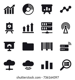 16 vector icon set : diagram, circle diagram, presentation, graph, graph up, server, antenna