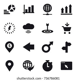 16 vector icon set : diagram, graph, globe connect, graph up, lightning, cloud wireless, target, add to cart, dollar pin, left arrow