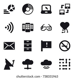 16 vector icon set : diagram, circle diagram, notebook, notebook connect, wireless, server, smart glasses, cardio chip, mail, no smoking