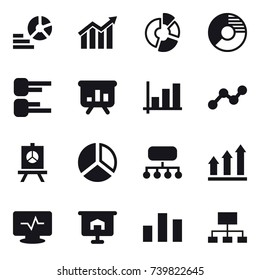 16 vector icon set : diagram, circle diagram, presentation, graph, structure, graph up, hierarchy