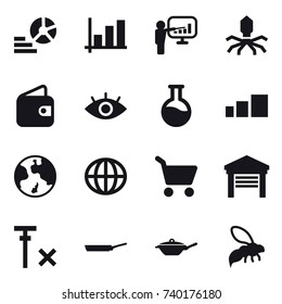 16 vector icon set : diagram, graph, presentation, virus, wallet, earth, globe, cart, garage, pan, wasp