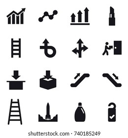 16 vector icon set : diagram, graph, graph up, lipstick, stairs, escalator, cleanser, please clean