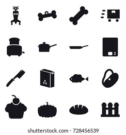 16 vector icon set : dna modify, bone, toaster, saute pan, pan, kitchen scales, chef knife, pumpkin, bread, grain elevator