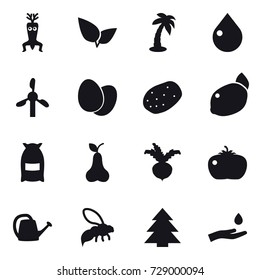 16 vector icon set : dna modify, palm, drop, flour, pear, beet, tomato, watering can, wasp, spruce, hand and drop