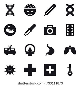 16 vector icon set : dna, first aid, thermometer