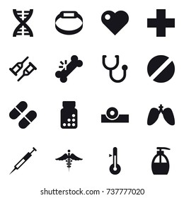 16 vector icon set : dna, smart bracelet, heart, thermometer, liquid soap