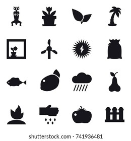 16 vector icon set : dna modify, flower, palm, flower in window, rain cloud, pear, sprouting, sow, tomato, grain elevator